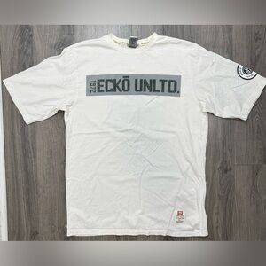 Vintage Mens Ecko Unlimited Logo Y2k T Shirt Size L‎ White 90s Spellout 1972